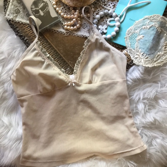 Vintage Tops - Vintage 90s Y2k Mesh Coquette Sexy Fairy Festival Cami Tank Top Baby Tee Bow Tan
